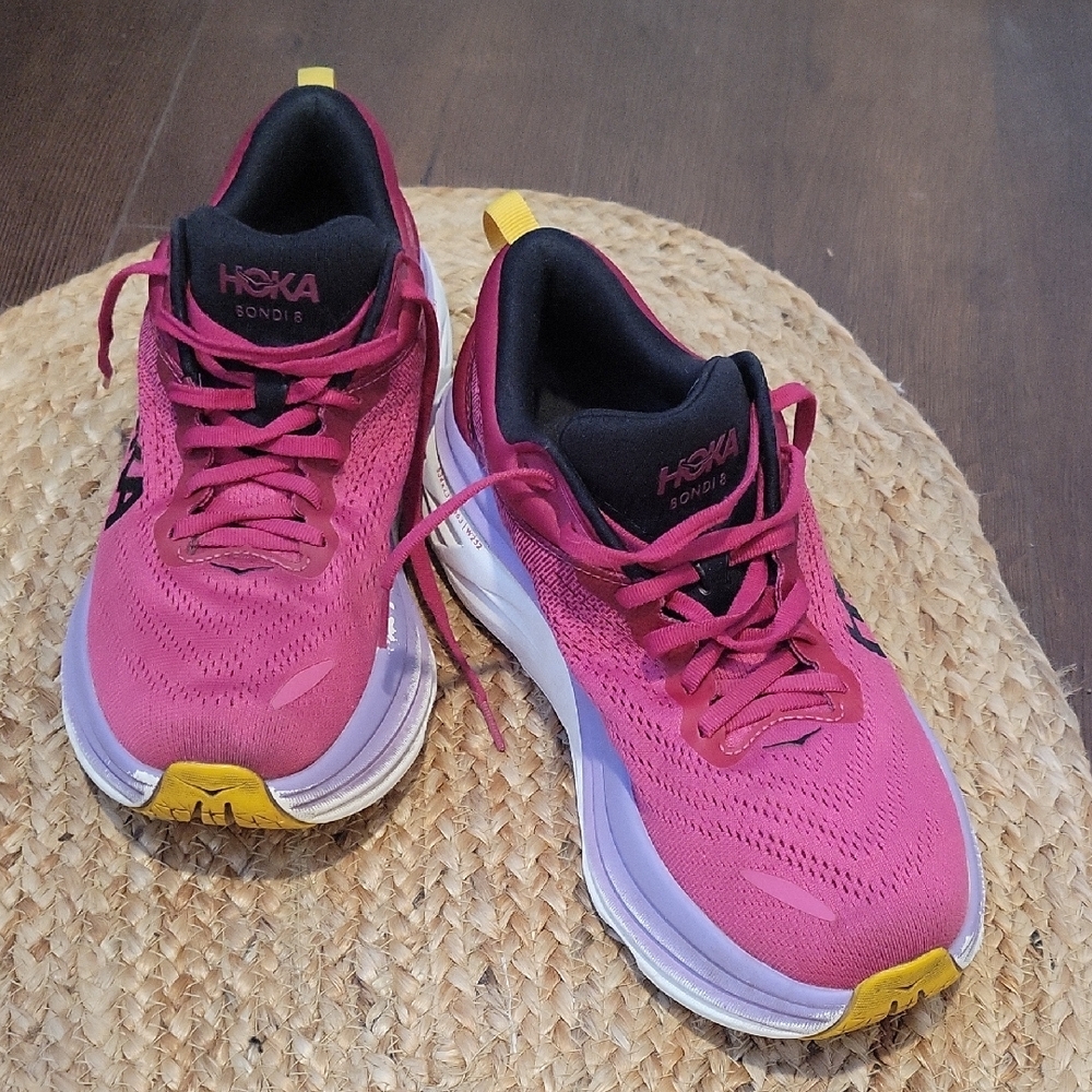 Hoka Women's Pink and Yellow Running Shoes - Picture 12 of 14